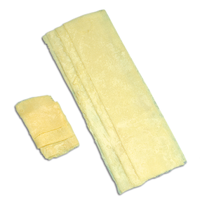 Two folded yellow absorbent underpads for medical incontinence care on a white background