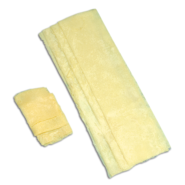 Two folded yellow absorbent underpads for medical incontinence care on a white background