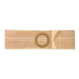 Beige ostomy support belt with circular opening, designed for stoma care and medical use