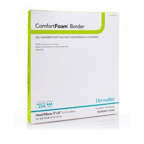 DermaRite ComfortFoam Border soft silicone foam dressing box for heel or elbow, 5x8 inches
