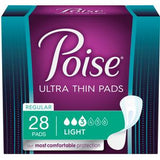 Poise Ultra Thin Pads Light, regular size, pack of 28 for light bladder leakage