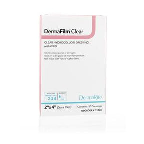 DermaFilm Clear hydrocolloid dressing box for wound care, 2x4 inch, 20 dressings