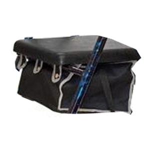 Black walker basket with lid attached to mobility aid frame