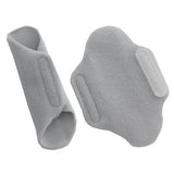 Pair of gray medical arm protectors with Velcro straps for comfort and skin protection