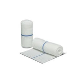 Sterile medical gauze rolls and pad with blue indicator line for wound care