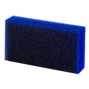 Rectangular blue and black medical cleaning sponge on white background