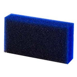 Rectangular blue and black medical cleaning sponge on white background