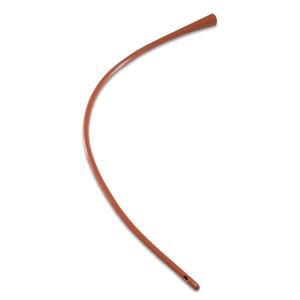 Red rubber medical catheter for home care on white background