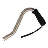 Silver ergonomic reacher with textured handle and wrist strap, adaptive medical aid