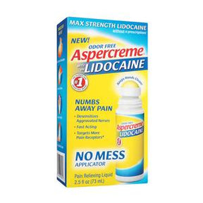 Aspercreme lidocaine pain relief liquid box with no mess applicator, max strength