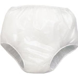 White adult waterproof incontinence brief with elastic waist, medical supply product
