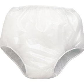White adult waterproof incontinence brief with elastic waist, medical supply product