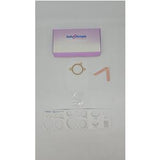 ostomy wafer starter kit with stoma ring, measuring guide, adhesive strip, and product box