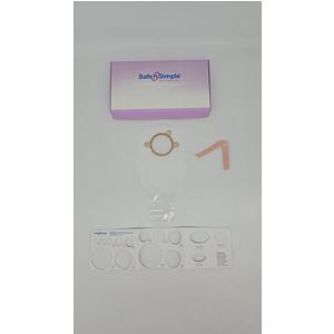 ostomy wafer starter kit with stoma ring, measuring guide, adhesive strip, and product box
