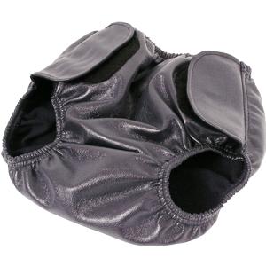Gray adult incontinence brief with adjustable Velcro tabs and elastic leg openings