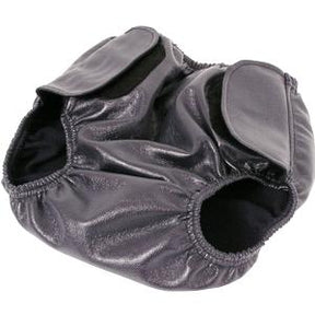 Gray adult incontinence brief with adjustable Velcro tabs and elastic leg openings