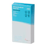 Silicone bordered foam lite dressing 2x6in medical supply box, blue and white packaging.