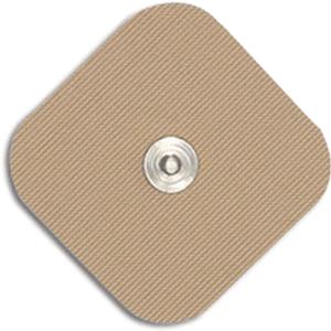 Square tan medical electrode pad with center snap connector for home health monitoring