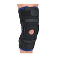Adjustable black knee brace with open patella for joint support and injury recovery