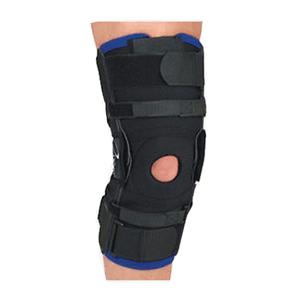 Adjustable black knee brace with open patella for joint support and injury recovery