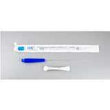 Sterile medical catheter kit with blue cap, packaging, and applicator on gray background