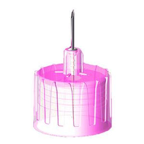 Pink medical needle with protective cap, essential medical supply for home use