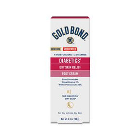 Gold Bond Diabetics' Dry Skin Relief foot cream box for dry, sensitive feet care
