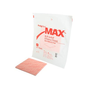 PolyMem Max 4.5 x 4.5 inch non-adhesive wound care pad with packaging
