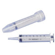 Two clear plastic Monoject oral syringes for medical liquid dispensing