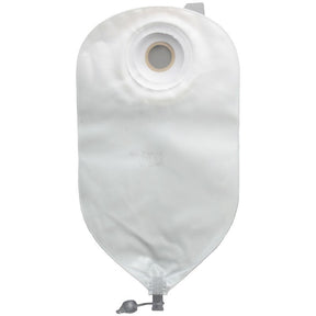 One-piece urinary ostomy pouch with precut opening and flutter valve, deep convex design