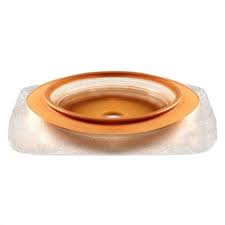 Ostomy barrier ring for stoma care, round adhesive medical supply on white background