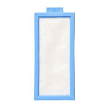 Rectangular medical filter pad with blue border on white background