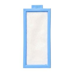 Rectangular medical filter pad with blue border on white background