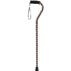 Patterned walking cane with ergonomic handle and wrist strap for mobility support