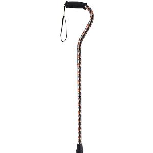 Patterned walking cane with ergonomic handle and wrist strap for mobility support