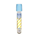 Clear plastic blood collection tube with blue cap for medical sample collection