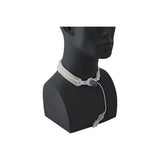 Tracheostomy tube with securement collar shown on mannequin neck for medical use