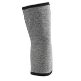 Gray compression knee sleeve support with black trim for joint pain relief