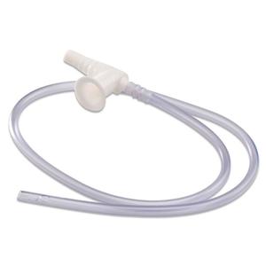 Clear medical feeding tube with white connector, essential home medical supply