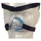 CPAP nasal mask with headgear on mannequin for sleep apnea and respiratory therapy