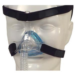 CPAP nasal mask with headgear on mannequin for sleep apnea and respiratory therapy