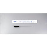 Sterile medical swab with black handle and packaging on gray background