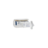 Sterile medical gauze bandage rolls in a white and blue package on a plain background