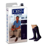 JOBST for Men Casual compression socks packaging next to man wearing dark knee-high socks