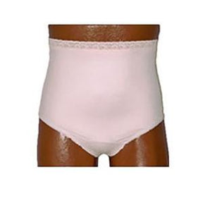 High-waist adult incontinence underwear in light pink, full coverage front view