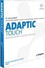 Adaptic Touch non-adhering silicone dressing box for wound care, white and blue packaging