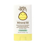 Baby Bum Mineral 50 sunscreen face stick, SPF 50, fragrance free, vegan, yellow cap