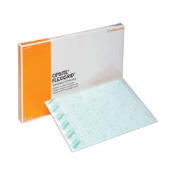 Opsite Flexigrid transparent wound dressing with box and grid pattern visible