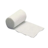 Rolled medical gauze bandage for wound care and first aid, unrolled on white background