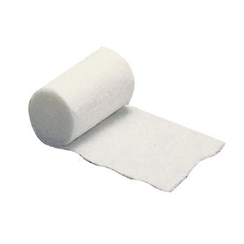 Rolled medical gauze bandage for wound care and first aid, unrolled on white background